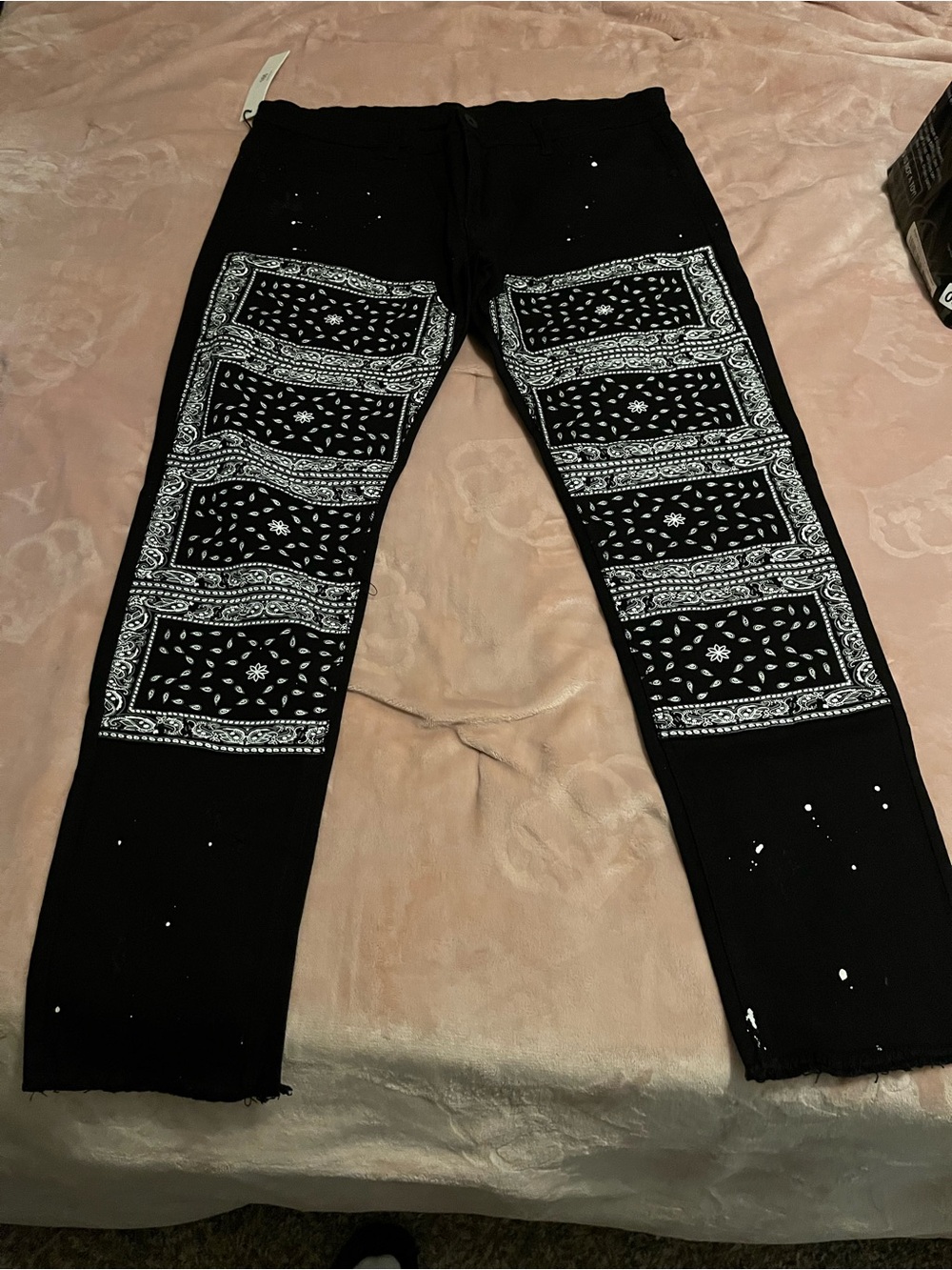 Black Bandana-Panel Straight Men’s Jeans
